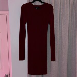 Elegant Burgundy Red ribbed Dress